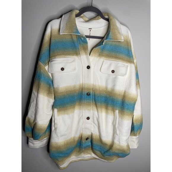 New Free People Ruby Fleece Shirt Jacket Shacket Stone Cozy Size M - Picture 2 of 4